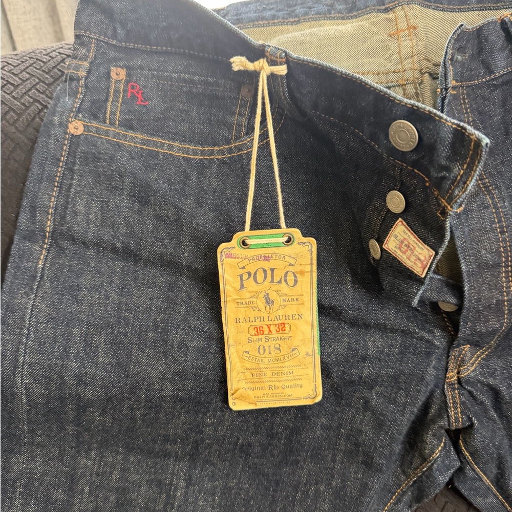 Polo by Ralph Lauren Dark Indigo Slim Straight Jeans with Contrast Stitching